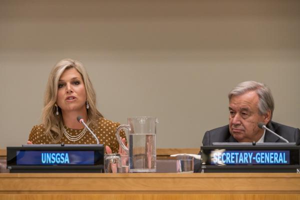 The Special Advocate delivers her remarks next to the Secretary-General during the UN General Assembly on 25 September 2019.