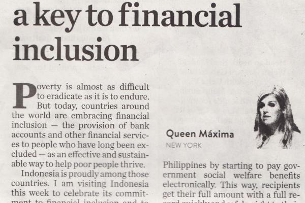 The Special Advocate's op-ed on financial inclusion in Indonesia appeared Aug. 29, 2016.