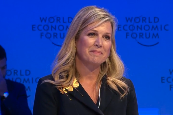 UNSGSA Queen Máxima is pictured at the World Economic Forum Edison Alliance's Unlocking Capital at Scale for Digital Inclusion event in Davos on 24 May 2022.