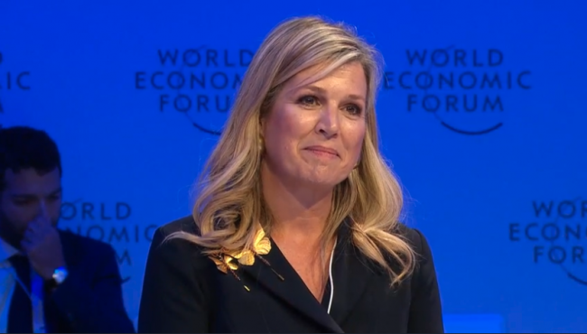 UNSGSA Queen Máxima is pictured at the World Economic Forum Edison Alliance's Unlocking Capital at Scale for Digital Inclusion event in Davos on 24 May 2022.