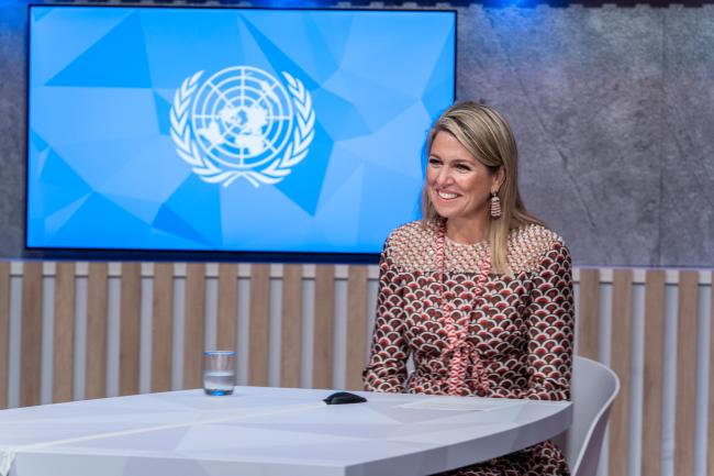 Her Majesty Queen Máxima of the Netherlands, the United Nations Secretary-General’s Special Advocate for Inclusive Finance for Development (UNSGSA), is pictured in September 2021 at the United Nations in New York. Photo credit: Richard Koek