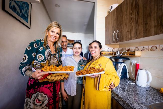 UNSGSA Queen Máxima and Loubna Laqioud, an entrepreneur, while on a field visit in Morocco.